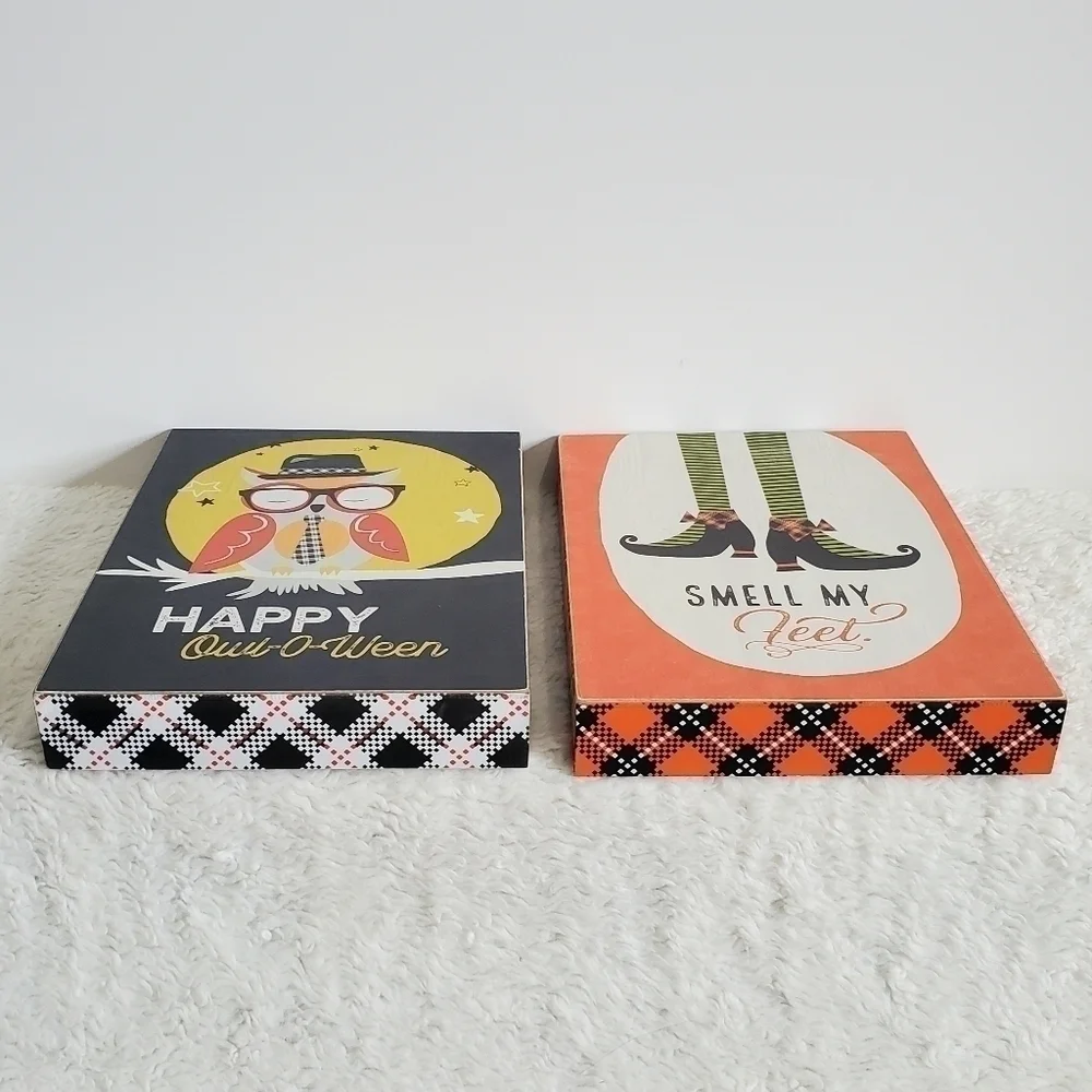 Halloween Wall Table Box Decor Smell My Feet Witch Happy Owl O Ween 2 Pc Set